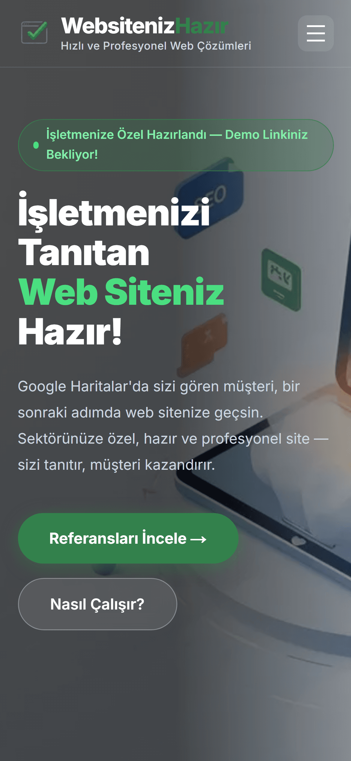 Websiteniz Hazır — mobile view