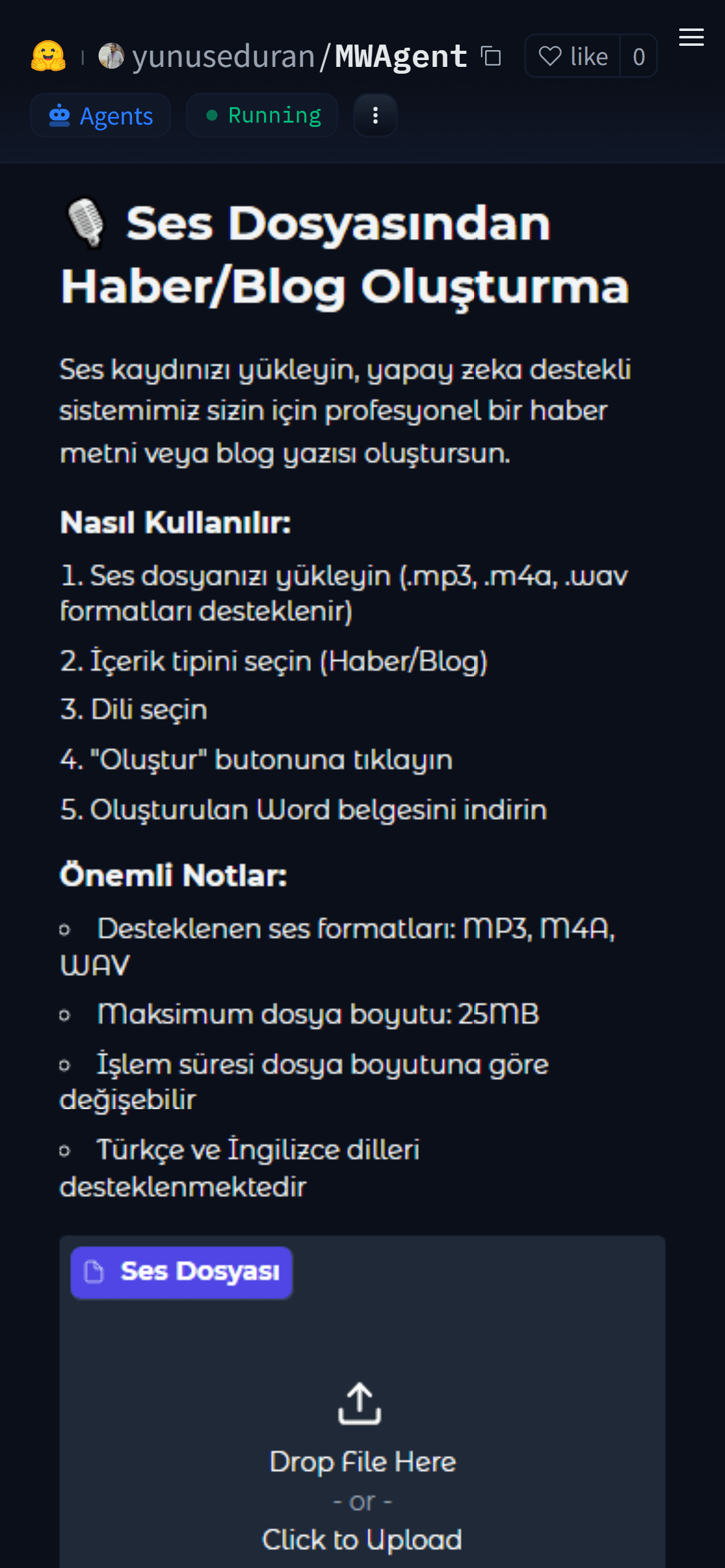 Ses Kaydından Haber Yazısı Ajanı — mobil görünüm