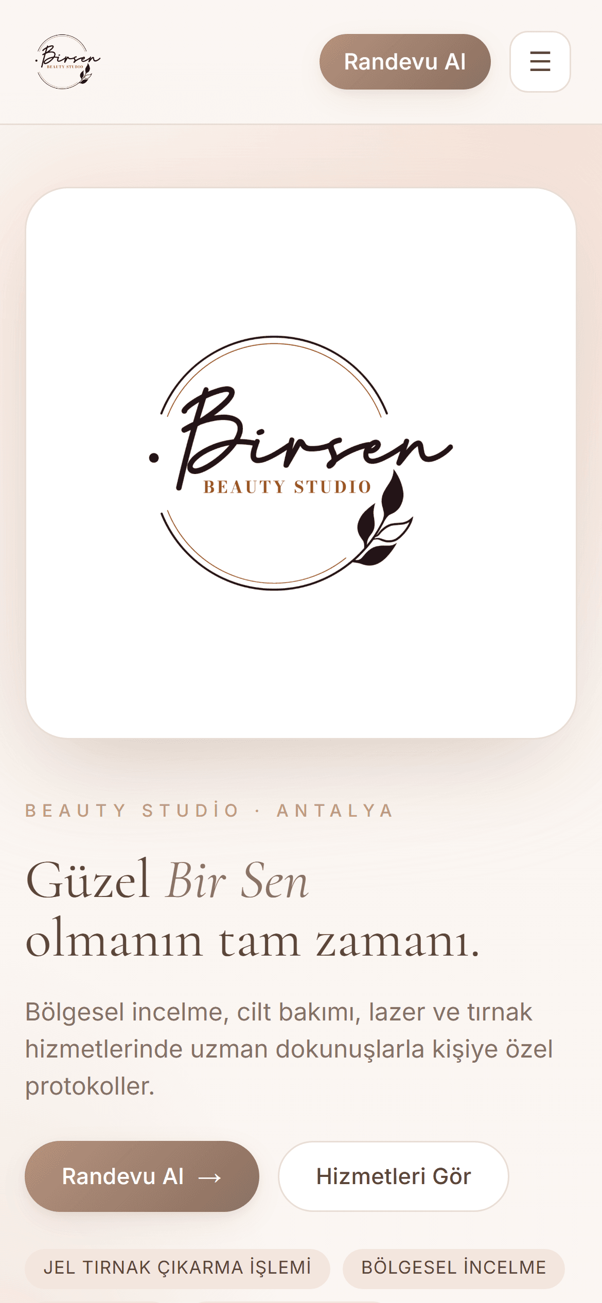 Birsen Beauty Studio — mobil görünüm